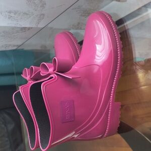 RED Valentino Bow Rubber Short Rain Boot Barbie Pink